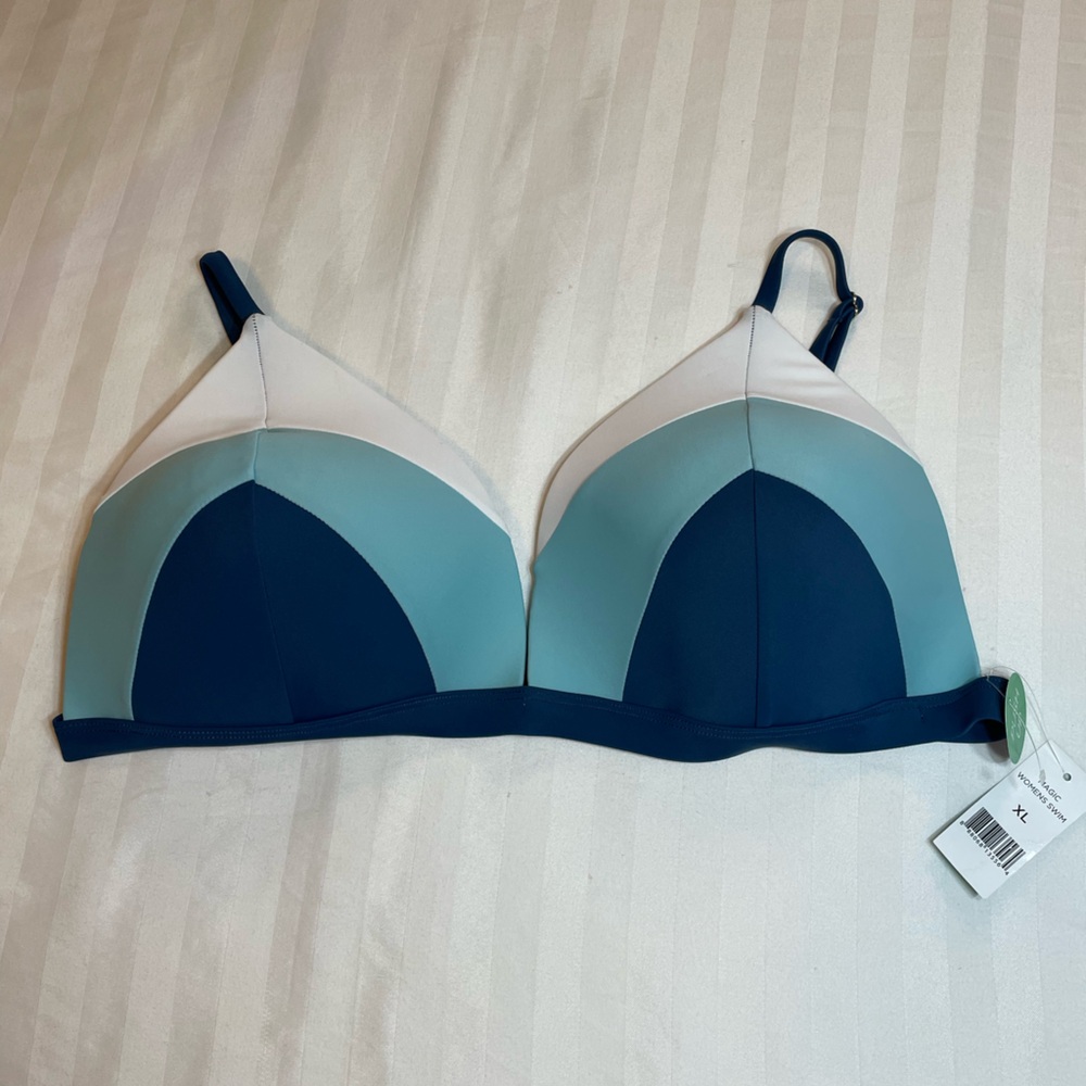 Blue & White Color block Triangle Bikini Top XL